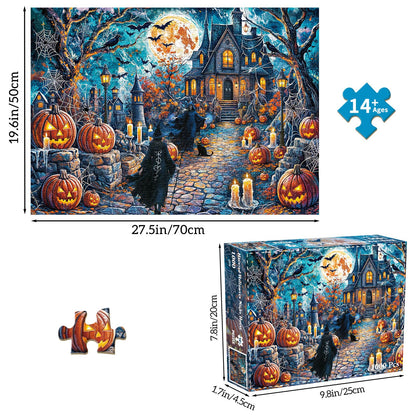 TangMosaic Puzzles for Adults 1000 Pieces, Haunted Halloween Night House Jigsaw Puzzles, Fun Horror Challenging Puzzle, Halloween Puzzles Gift, Home Decoration Puzzle, Interlock Perfectly No Dust