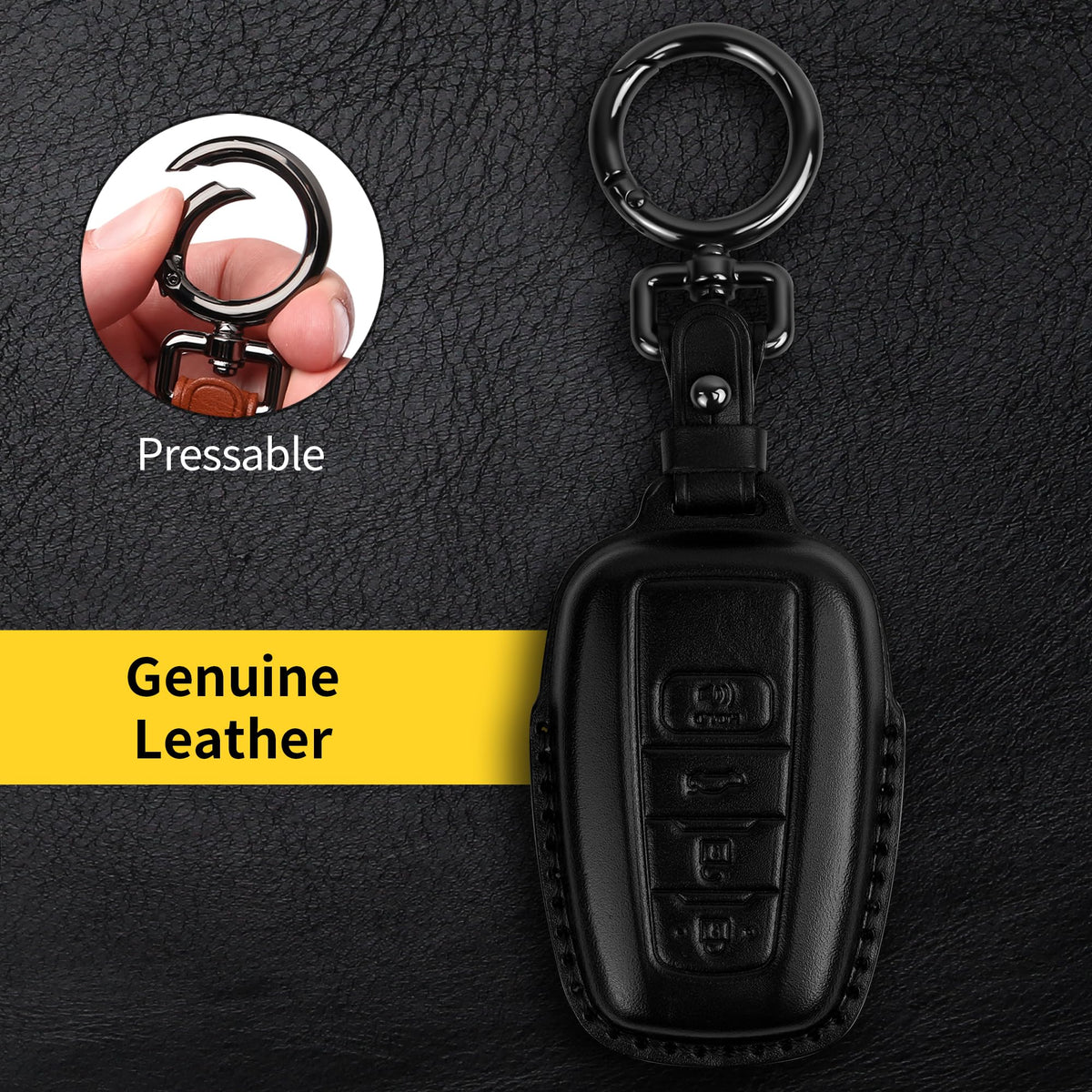 Tukellen for Toyota Key Fob Cover Genuine Leather With Keychain,Leather Key Case Protector Compatible with 2019-2025 Rav4 2020-2022 Highlander Corolla Prius 2018-2024 Camry Avalon C-HR GT86-Black