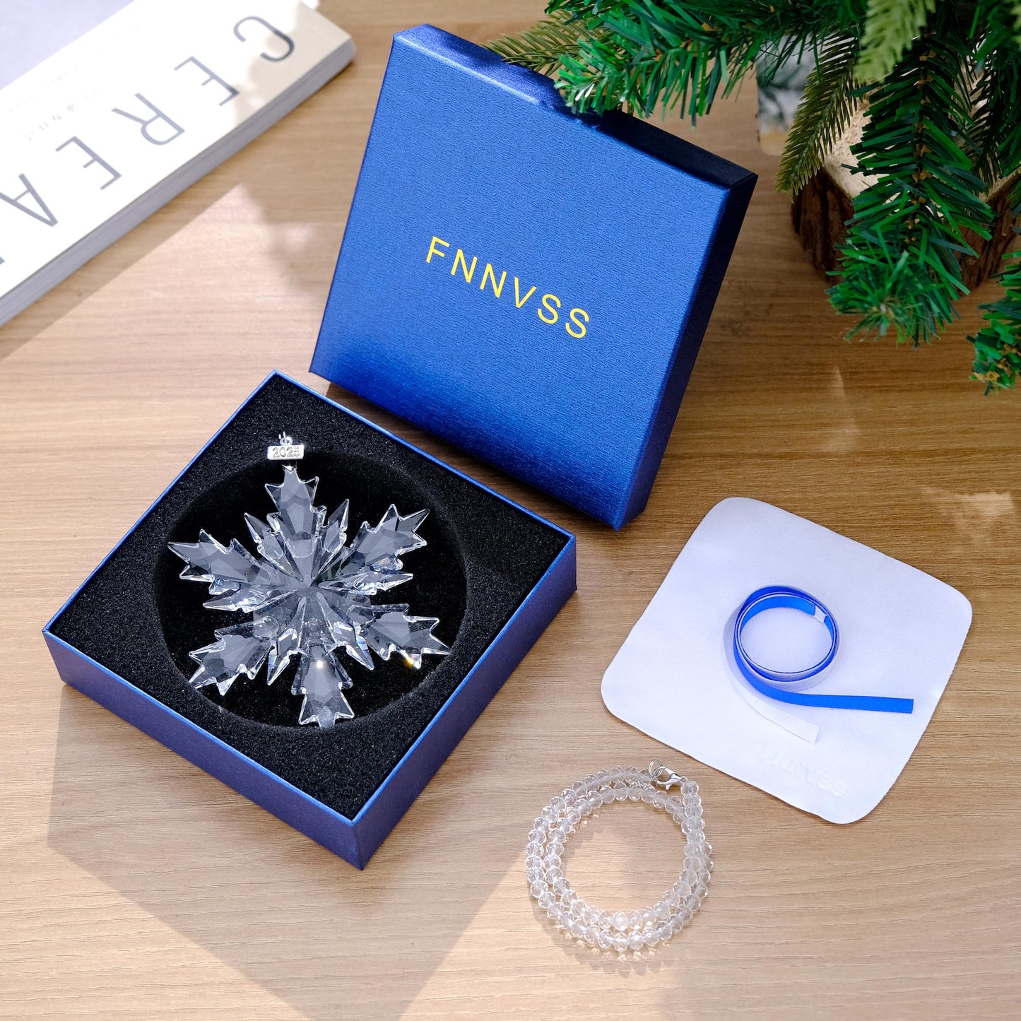 2025 Annual Christmas Ornaments Crystal Snowflake Star Clear White Faceted Crystal with Tone Metal Accents and Rayon Ribbon-New Year Christmas Tree Ornaments Crystals Sun Catcher Home Hanging Decor