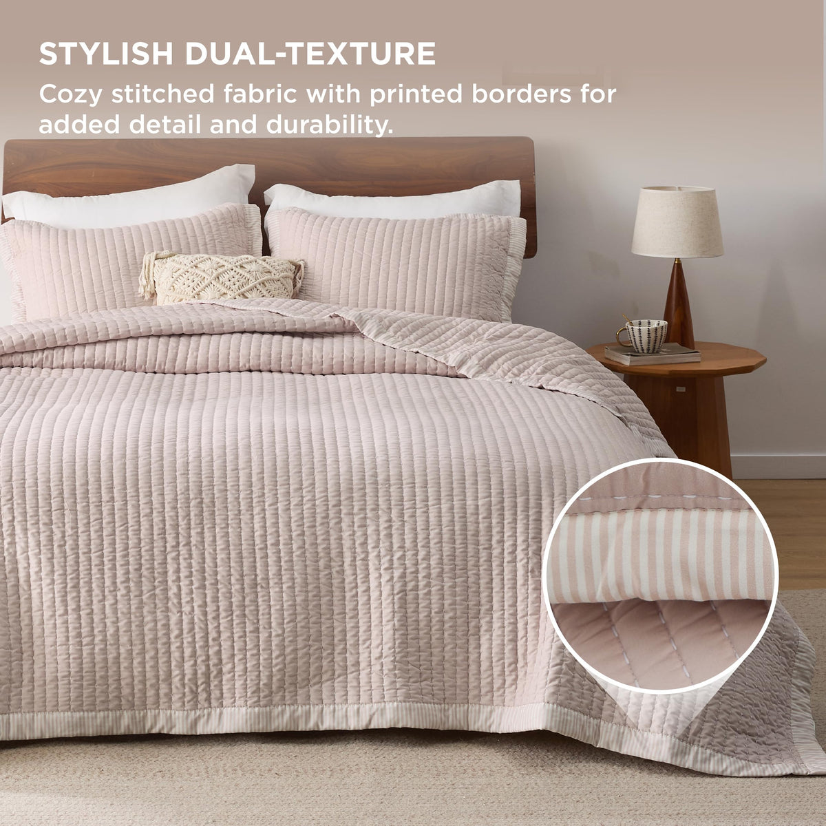Bedsure Pink Quilts King Size - King Quilt Bedding Set Bedspread Coverlet, Lightweight Corduroy Pattern Bedspread, 3-Piece Set with 106"x96" Coverlet & 2 Pillow Shams, All-Season Soft Microfiber