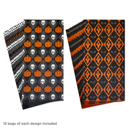 Hallmark Halloween Party Favor and Wrapped Treat Bags (30 Ct., Skulls and Pumpkins, Ghosts and Eyes) for Trick or Treating, Class Parties, Luminaries, Crafts, Día de los Muertos