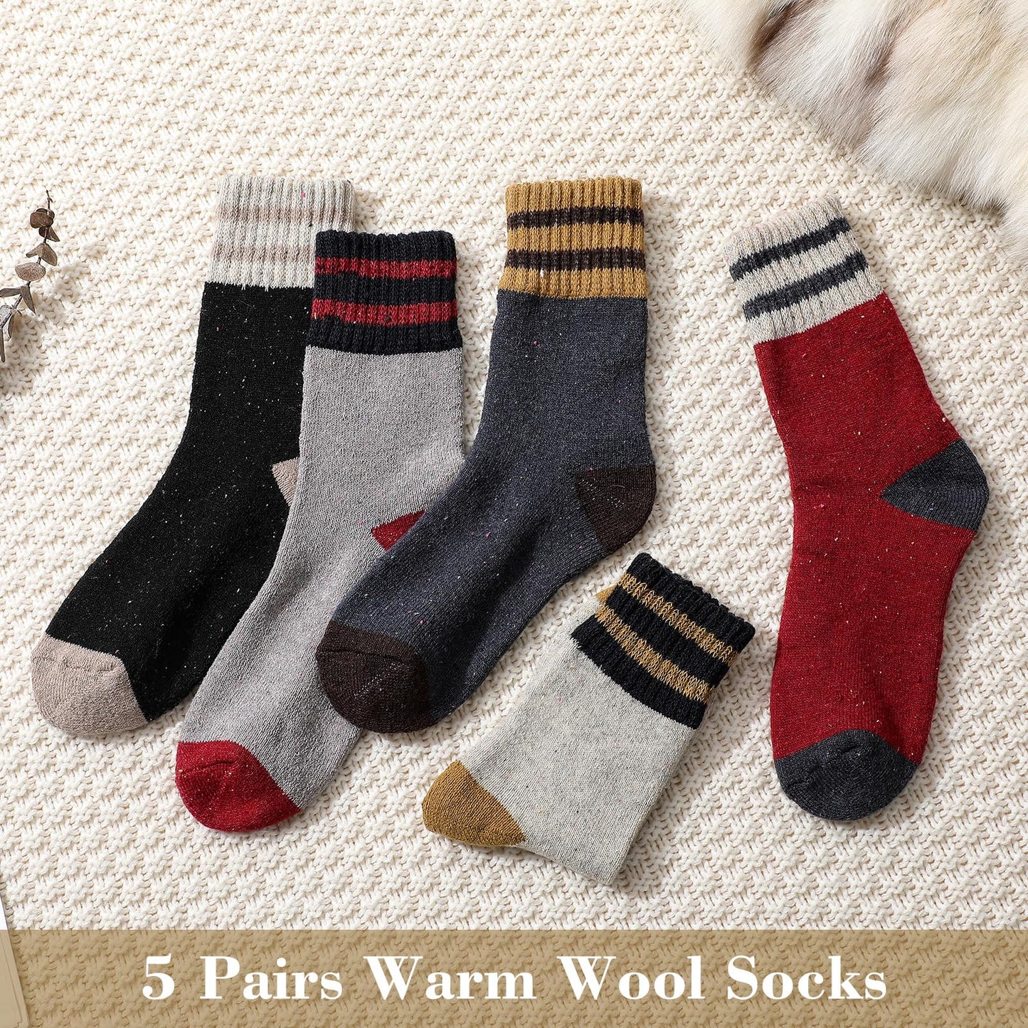 Tavaleu Wool Socks for Women - Winter Soft Thick Warm Socks Vintage Crew Boot Sock Casual