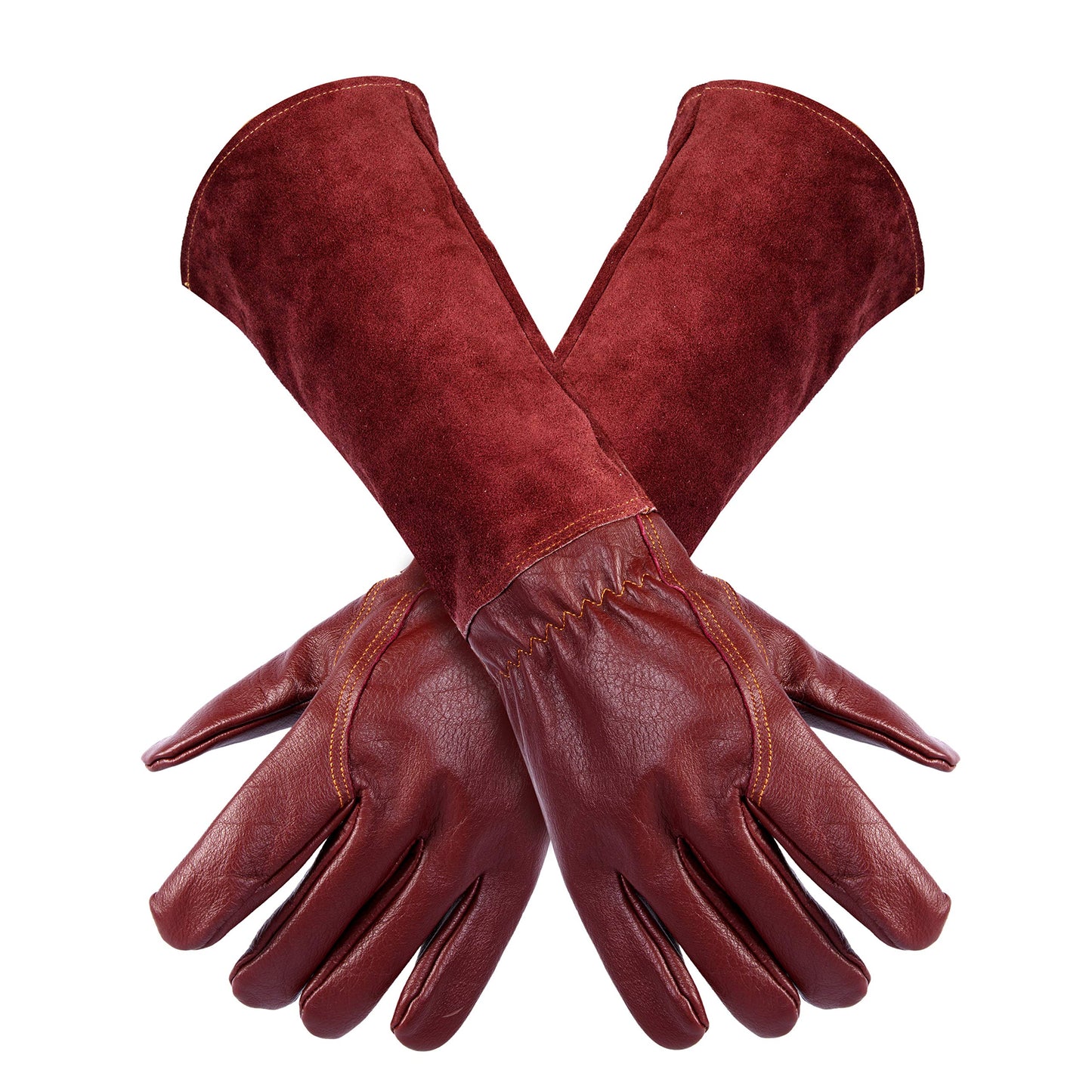 FZTEY Long Gardening Gloves Ladies, Breathable and Flexible Garden Safety Work Protective Leather Thorn Proof Gauntlets for Men & Women Birthday & Christmas Gifts (XL, Brown, 1)