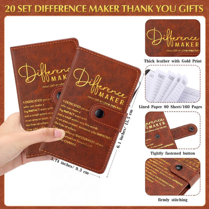Honoson 20 Sets Difference Maker Teacher Appreciation Gifts Bulk Motivational Notebooks with Bamboo Pen Nurse Appreciation Gifts for Employee Coworker Team Staff Boss Graduation