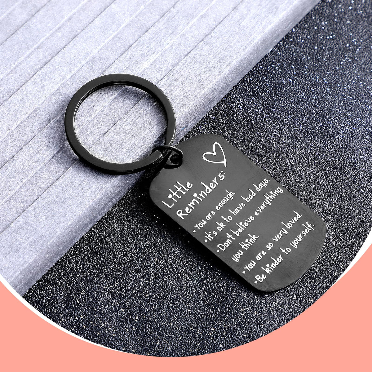 Heclia 3 PCS Litter Reminders Keychain Inspiration Keychain Gifts for Women Men Mental Health Gifts Set Affirmation You Are Enough Keyring Printed Encouraging Quotes Key (Black, Silver, Rose Gold)