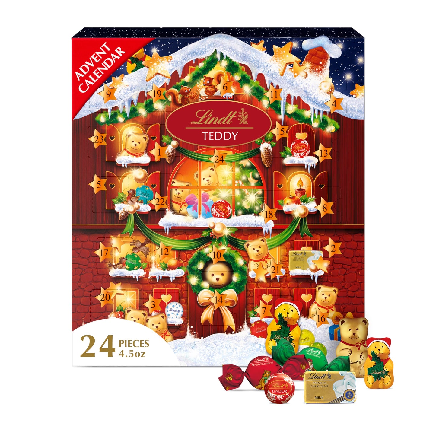 Lindt Holiday Teddy Bear Advent Calendar Assorted Chocolate Candy, 4.5 oz.