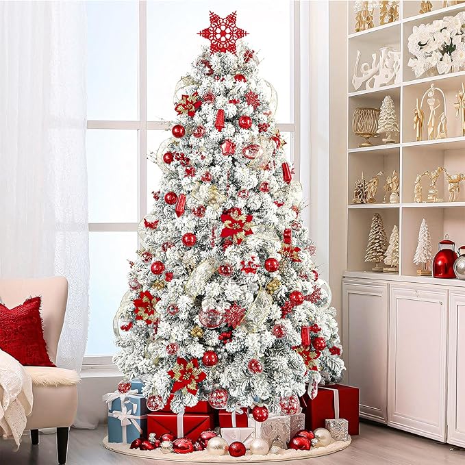 SHareconn 86PCS Christmas Balls Ornaments Set,Shatterproof Plastic Clear Decorative Baubles for Xmas Tree Decor Holiday Wedding Party Decoration, Red
