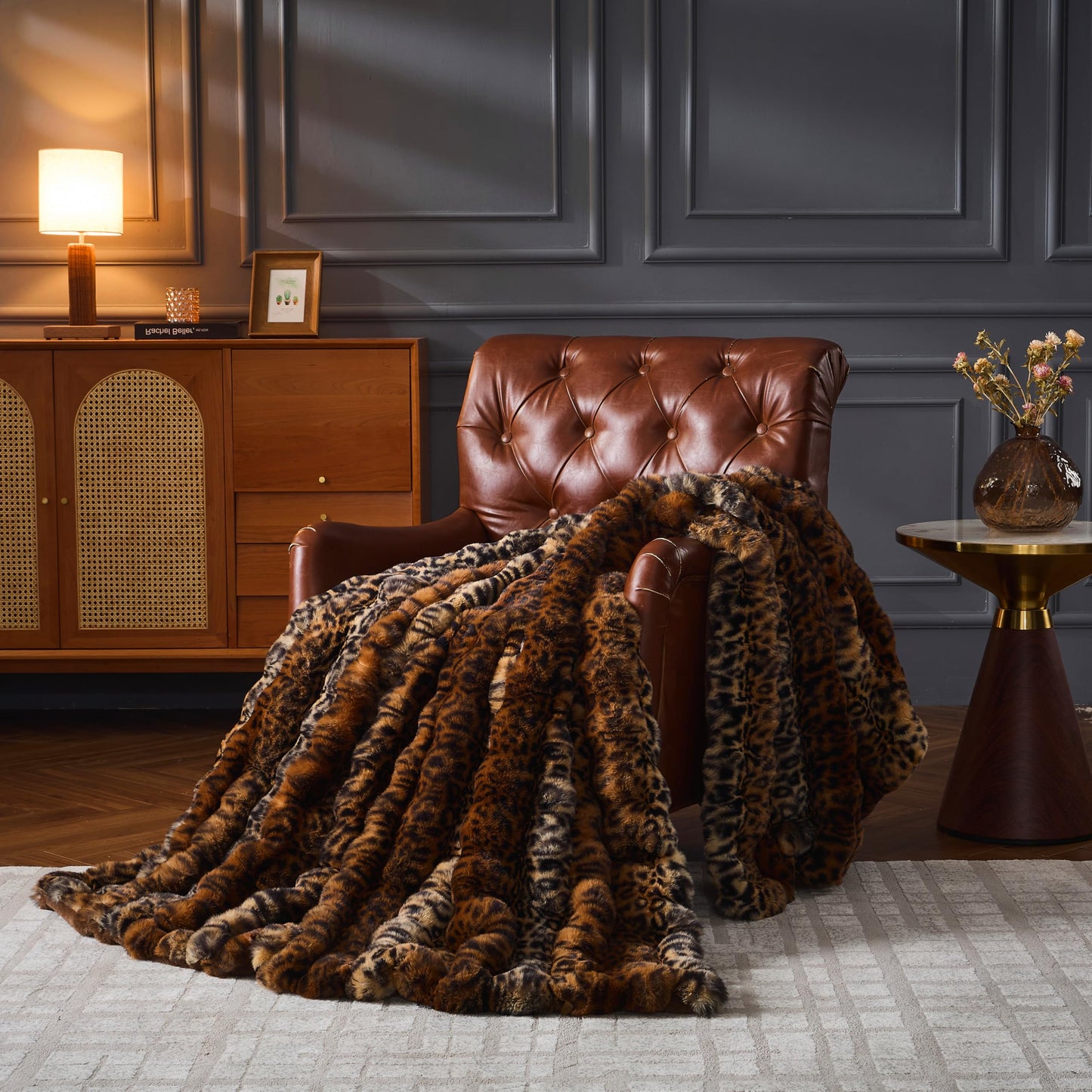 UKELER Leopard Throw Blanket 50''x60'', 750 GSM Double Sided Faux Fur Blankets and Throws for Bed Sofa Travel and Camping, Super Soft Cozy Fluffy Plush Blanket, Cheetah Print Blankets for All Seasons