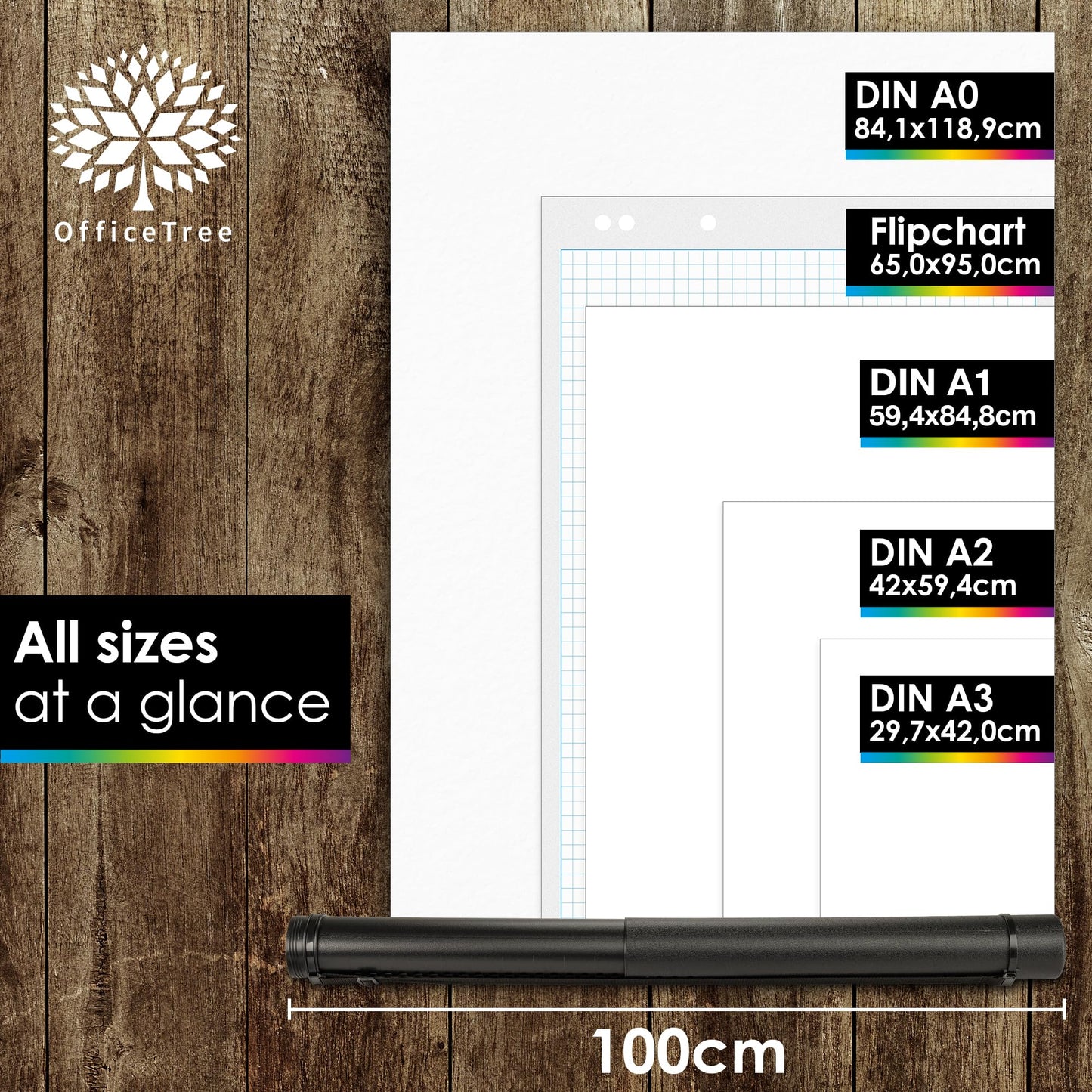 OfficeTree Art Tube Storage Black A0 - Poster Carrier for Transport and Storage - Drawing Tube - Adjustable Length and Carry Strap - Storage Tubes