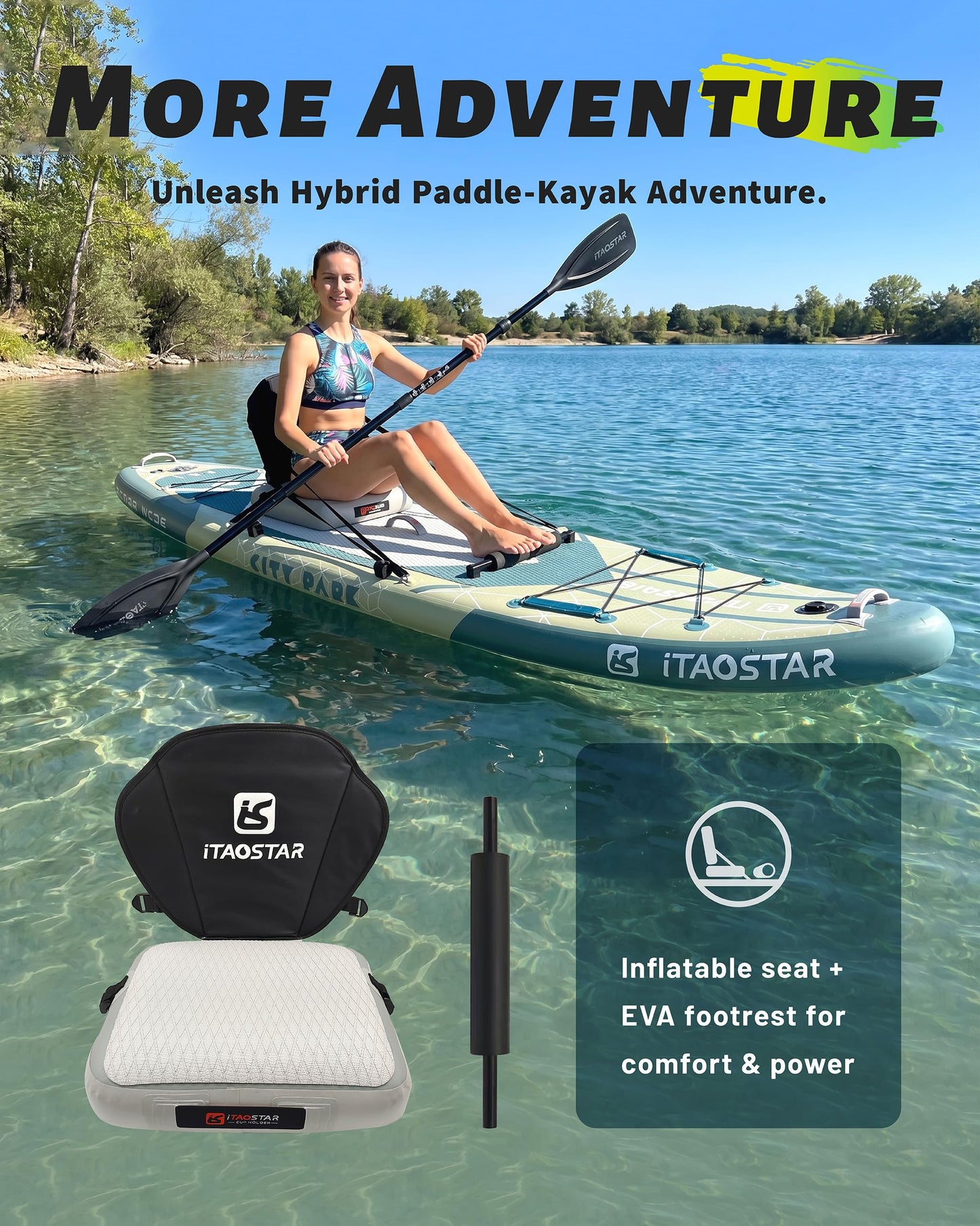 iTAOSTAR C03GP 35" Wide Paddle Board, More Fun Inflatable Paddle Board with 5 Fins，12 Foot Stand Up Paddle Board with Premium SUP Accessories for Familly of All Skill Levels