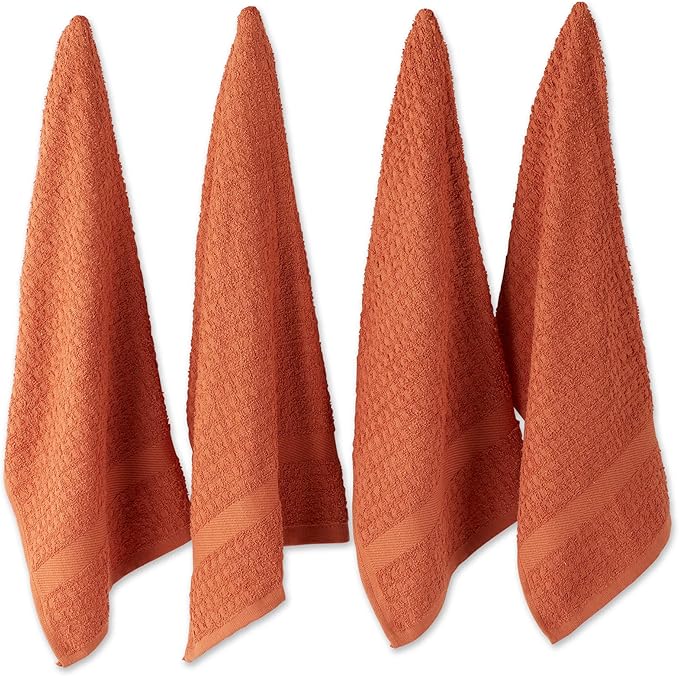 DII Basic Terry Collection Waffle Dishtowel Set, Solid Spice, 4 Piece