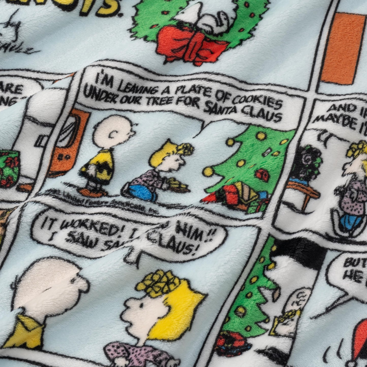 Berkshire Blanket Peanuts® VelvetLoft® Cute Character Snoopy Plush Oversized Kids Throw Blanket, Peanuts Christmas Comic Strip Colorized White (50in x 60in)