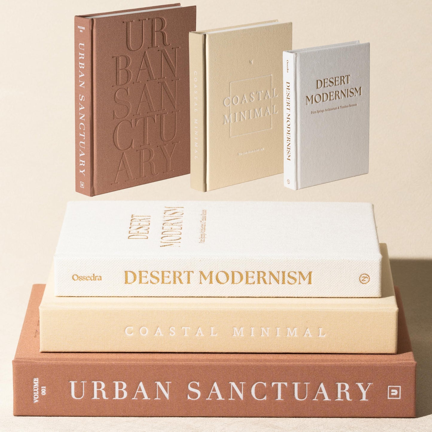 Ossedra Decorative Books for Home Decor - Set of 3 Real Linen Hardcover Books with Blank Pages - Modern Farmhouse Coffee Table Decor, Shelf & Entryway Styling Accent (Neutral Tones)