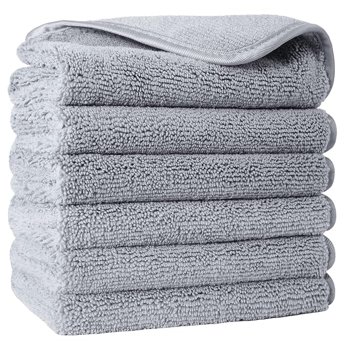 POLYTE Premium Lint Free Microfiber Washcloth Face Towel, 13 x 13 in