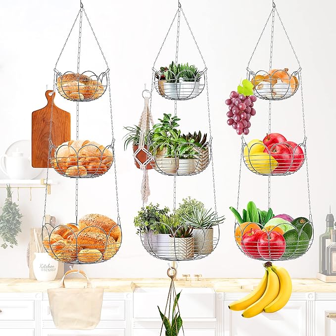 Simple Houseware Modern 3-Tier Hanging Fruit Basket