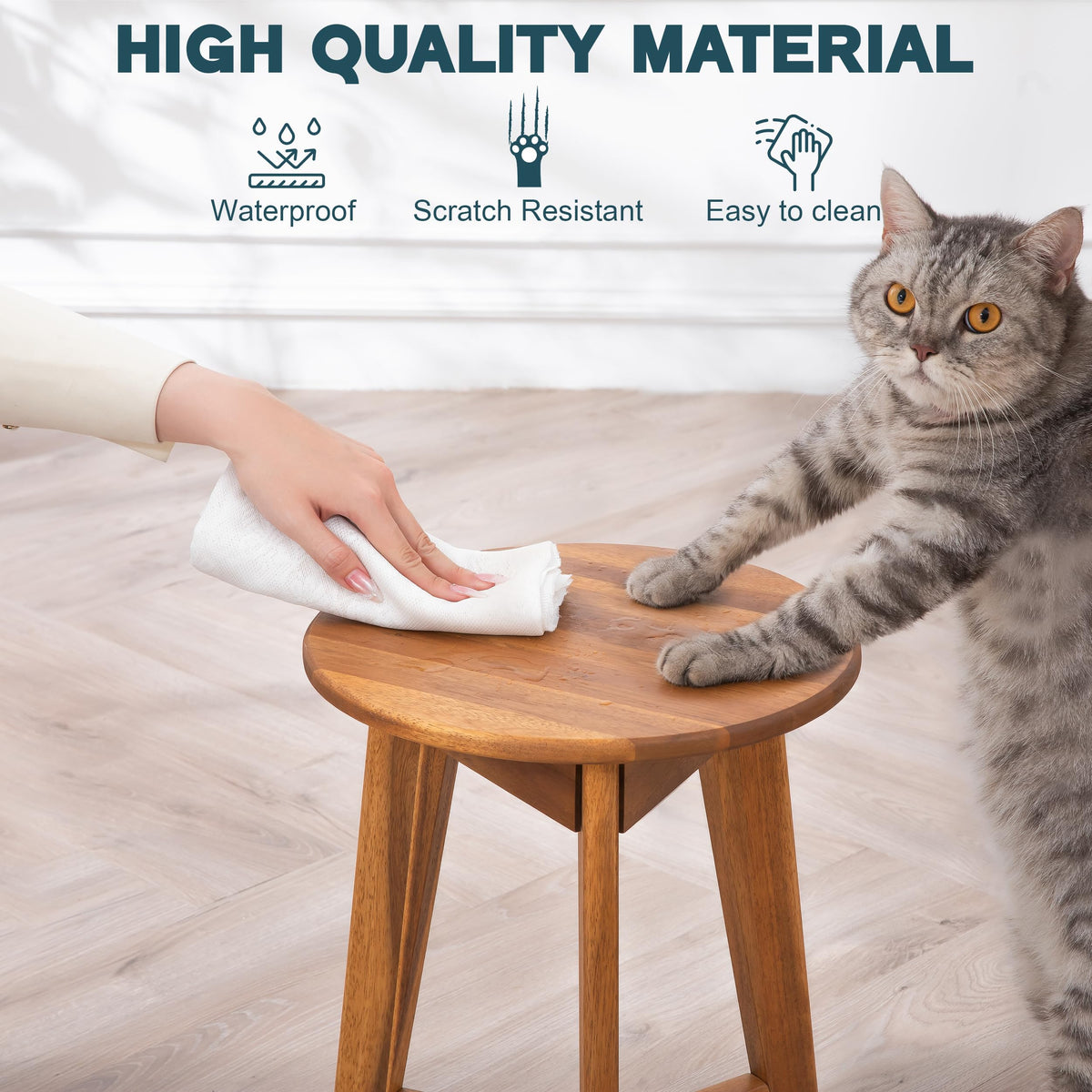VICTORY RELAX Round Side Table – Solid Acacia Wood End Table for Living Room or Bedroom – Natural Wood Finish, Compact Nightstand or Accent Table for Sofas & Beds (13x16x13 Inches)