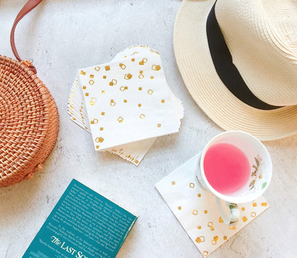 100 PK Gold Napkins - 4 Assorted Designs - 3-Ply Cocktail Napkins Folded 5 x 5 Inches Bar Napkins Disposable Party Napkins Paper Napkins Dinner for Wedding Baby Shower Birthday Graduation 2023