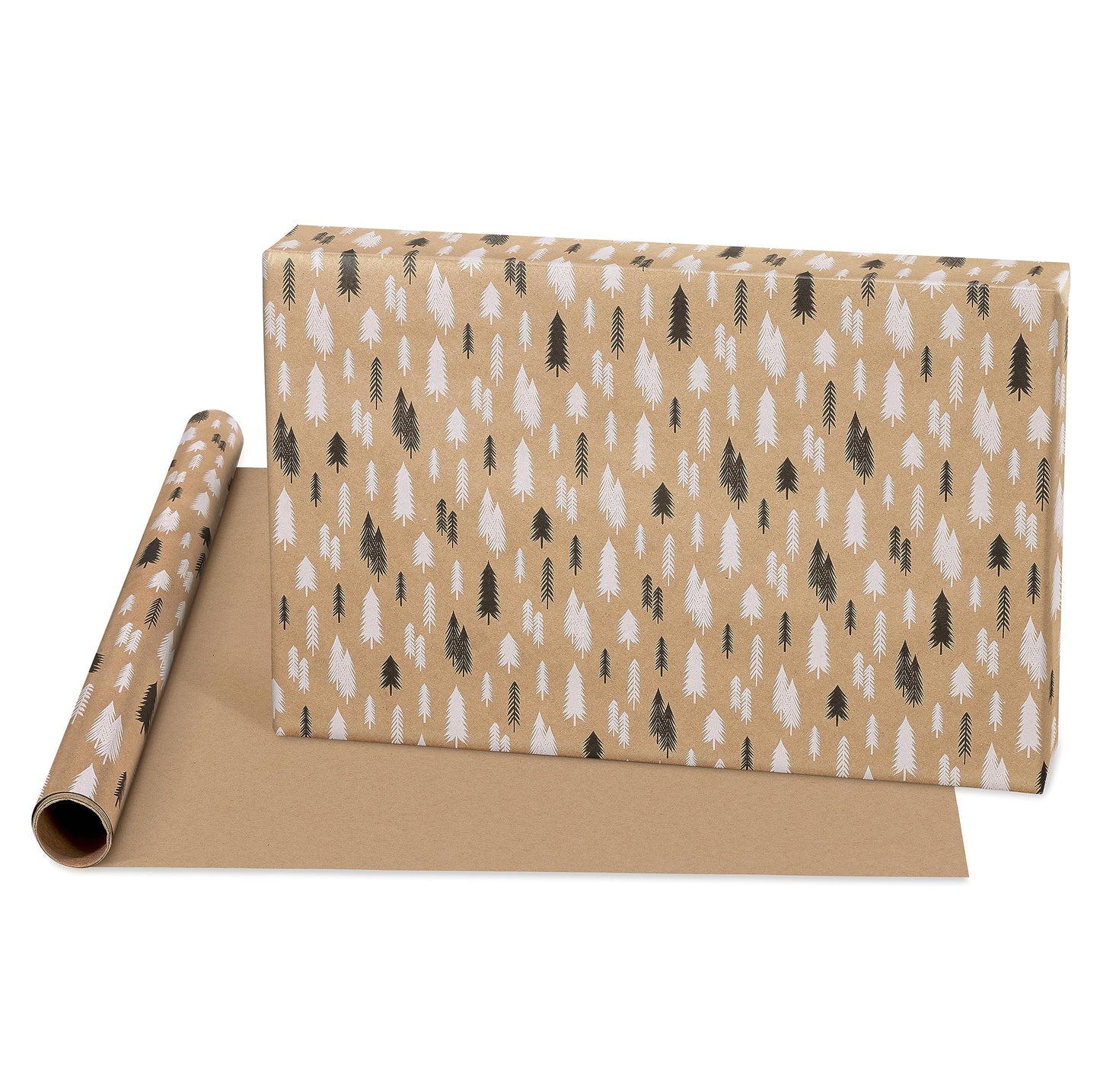 American Greetings Vintage Kraft Christmas Wrapping Paper Rolls, Black, White, and Brown Kraft Holiday Gift Wrap (80 sq. ft., 4 Rolls-30 in. x 8 ft.) Snowflakes, Snowmen, Trees, Merry Christmas