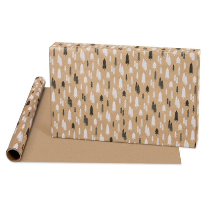 American Greetings Vintage Kraft Christmas Wrapping Paper Rolls, Black, White, and Brown Kraft Holiday Gift Wrap (80 sq. ft., 4 Rolls-30 in. x 8 ft.) Snowflakes, Snowmen, Trees, Merry Christmas