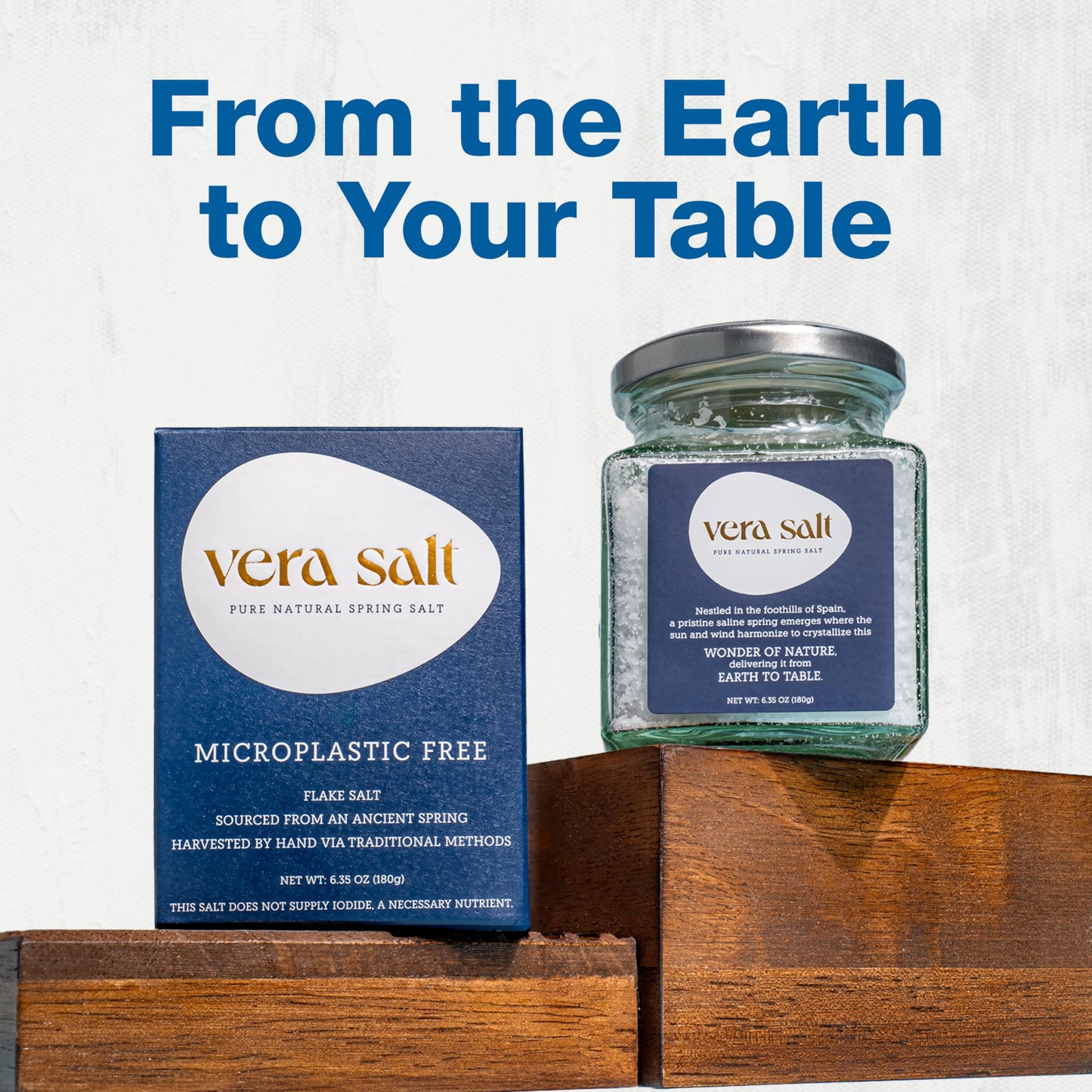 Vera Salt Flake Spring Salt – 180g Glass Jar – Gourmet Finishing Salt Flakes from Spain – Hand-Harvested White Crystals with Natural Minerals - Microplastic-Free Salt