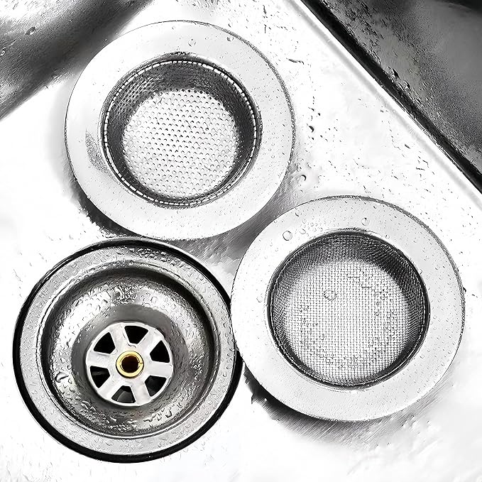 2PCS Kitchen Sink Drain Strainer, Stainless Steel Mesh Sink Strainer, Kitchen