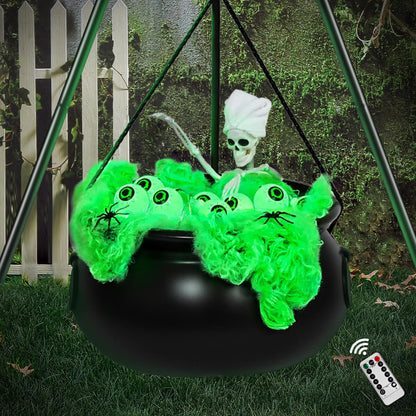 Halloween Decorations Outdoor Indoor,Large Witches Cauldron on 52" Tripod with String Lights, Skeleton and Eyeballs,Hocus Pocus Decor,Witches Cauldron for Yard Patio Garden Lawn Decorations.
