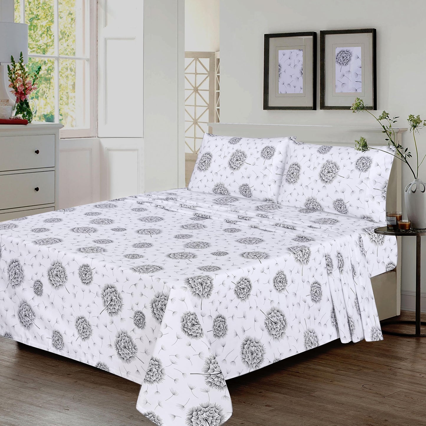 RUVANTI 100% Cotton Percale Sheets Full Size, Dandelion