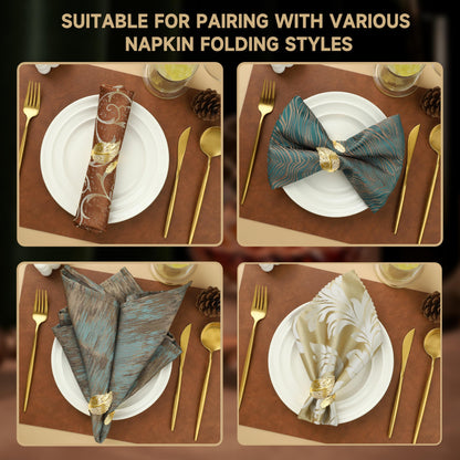 Monkkino Gold Napkin Rings, Shiny Metal Napkin Rings Set of 12, Study Leaf Shaped Table Decor, Stylish Fall Napkin Ring Bulk for Christmas, Easter, Wedding, Party, Elegant Table Settings Gift Ideas