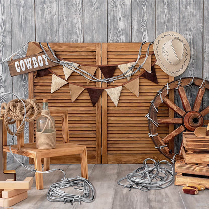 Taiyin 4 Pcs 32.8 Foot Fake Barbed Wire Rusted Western Props Decor Plastic Faux Wire Wreath Ornaments for Cowboy Cowgirl Party (Silver)