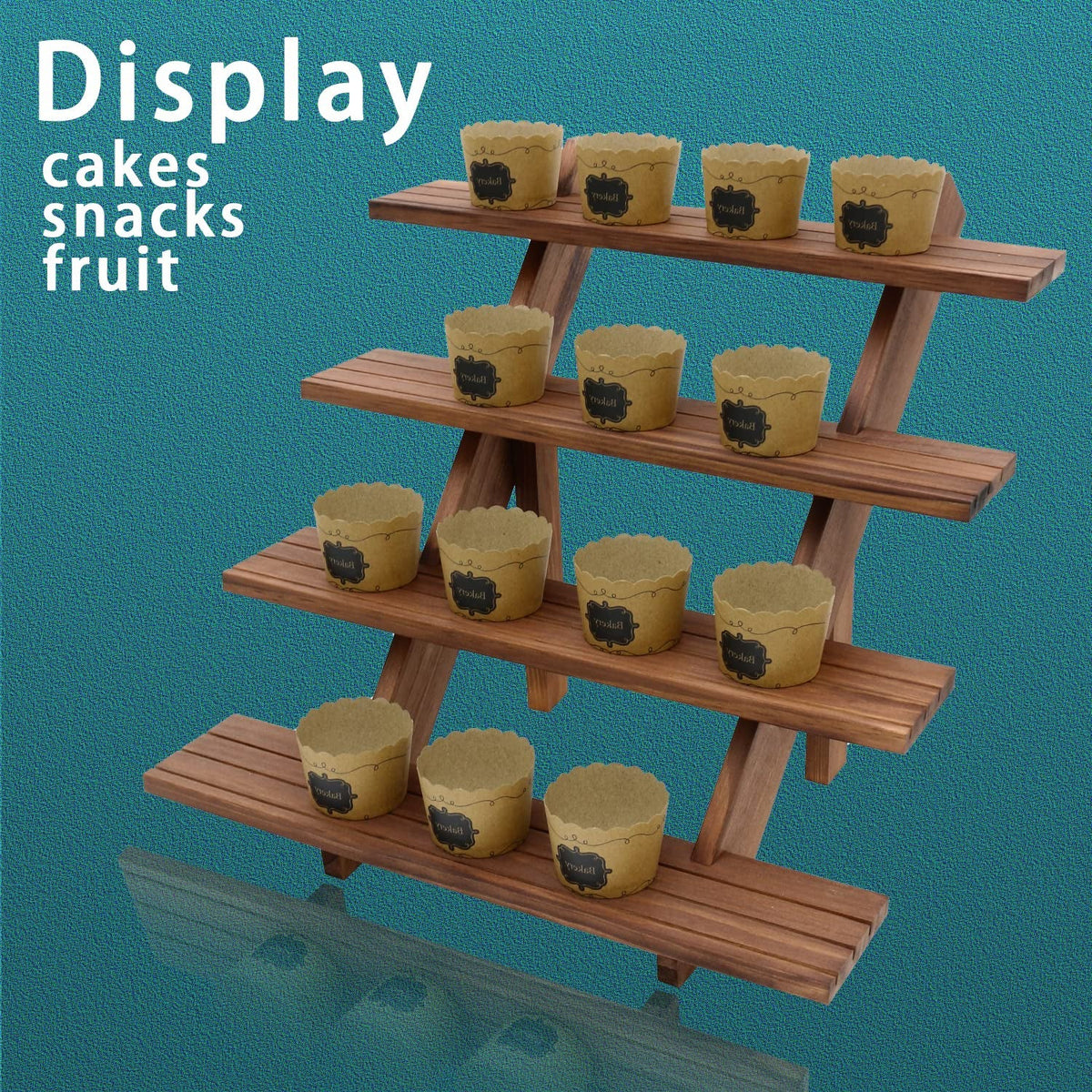 Auroal 51pcs 4-Tier Wood Earring Display Stand, Retail Display Riser Earring, Ring Holder Stand, Removable Countertop Small Merchandise Display Stand with 50 Pcs Earring Card (Light brown)