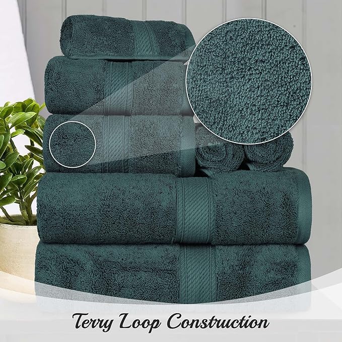SUPERIOR Egyptian Cotton Pile 10 Piece Towel Set, Includes 2 Bath, 4 Hand