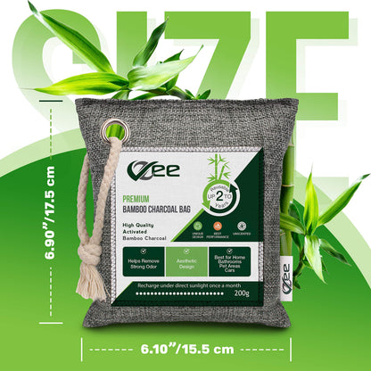 8 XL Bags x 200g Nature Fresh Activated Odor Absorber, Bamboo Charcoal Air Purifying Bag, Odor Eliminator for Home, Car, Cigarette Smoke, Dog, Cat, Shoes