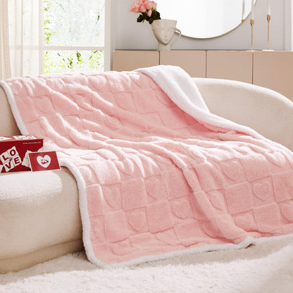 Bedsure Valentines Day Throw Blanket - Soft and Warm Sherpa Heart Throws Valentines Day Decor Gifts for Her, Love Pink 50"x60"