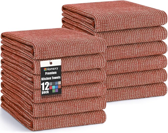 Homaxy Premium Kitchen Towels, Large Cotton Kitchen Hand Towels, Flat and Terry
