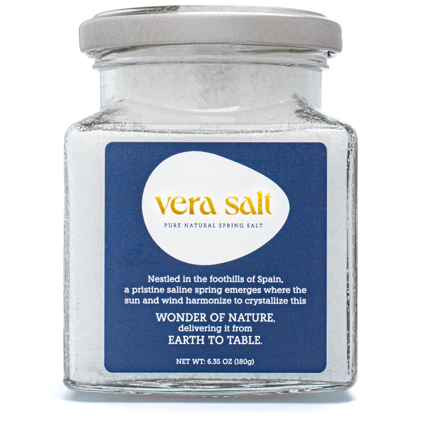 Vera Salt Flake Spring Salt – 180g Glass Jar – Gourmet Finishing Salt Flakes from Spain – Hand-Harvested White Crystals with Natural Minerals - Microplastic-Free Salt