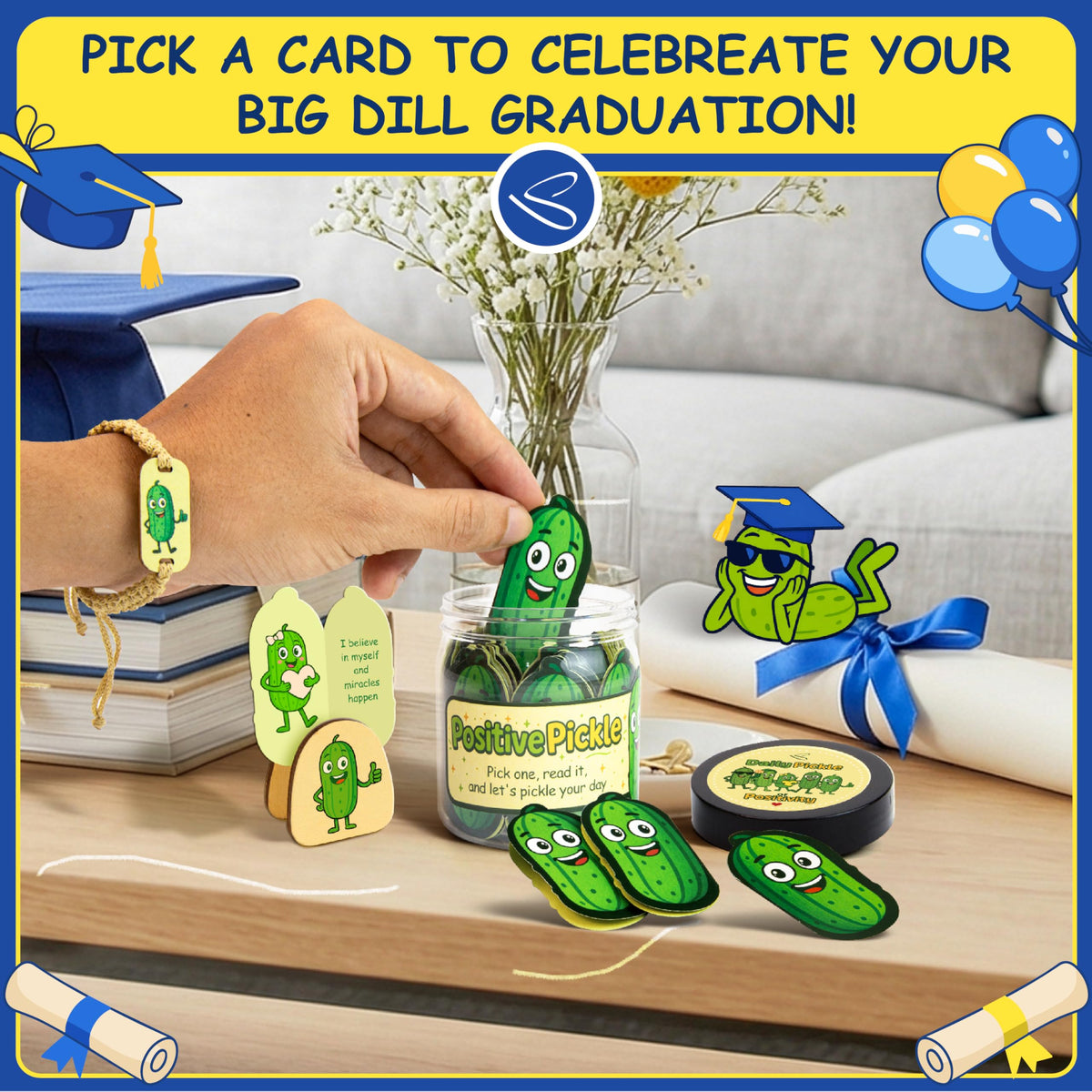 Stofinity 60 Positive Pickle Affirmation Cards Jar - Small Birthday Gifts for Teen Girls Trendy Stuff, High School Graduation Gift For Her, Daughter, Mothers Day Gifts for Mom, Sister, Friends