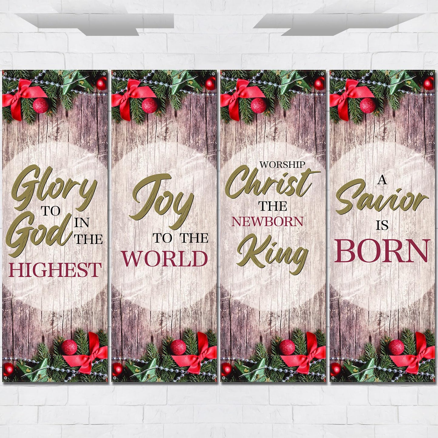 Hosuly 4 Pcs Christmas Church Banners with Scripture Church Banners for Sanctuary Wall Worship Holiday Inspirational Religious Praise Hanging Signs for Xmas Decor