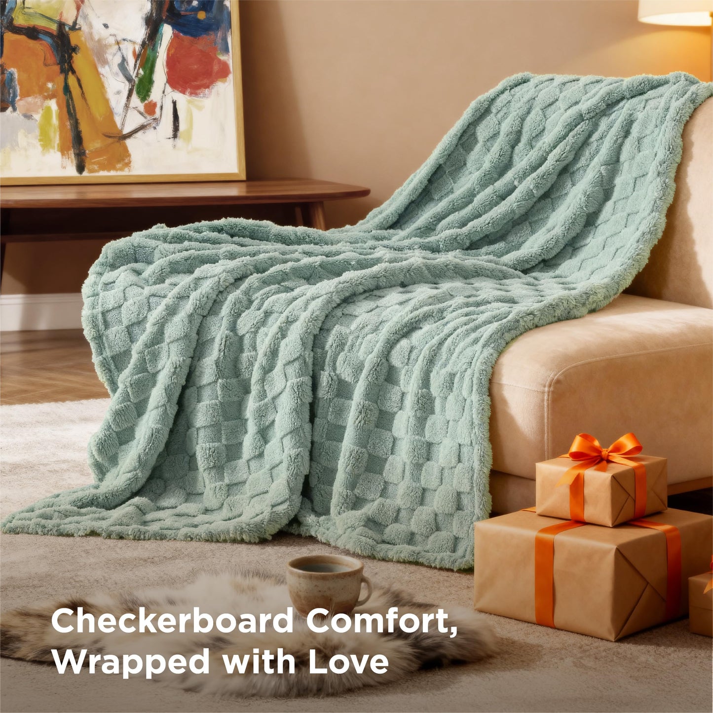 Bedsure GentleSoft Sage Green Throw Blanket for Couch - Checkered Cute Fleece Blankets, Soft Cozy Summer Throw for Bedroom Home Decor Gifts for Mom Girls, Green, 50x60 Inches