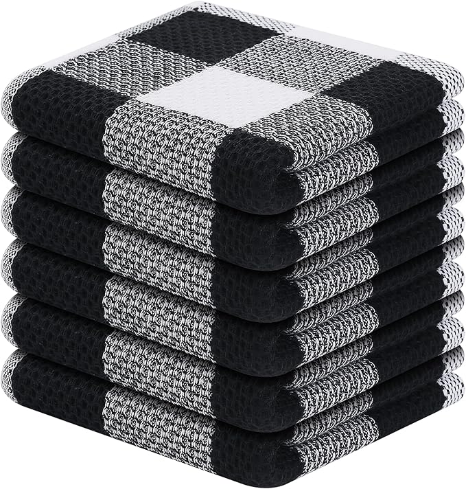 Homaxy 100% Cotton Waffle Weave Check Plaid Dish Cloths, 12 x 12 Inches