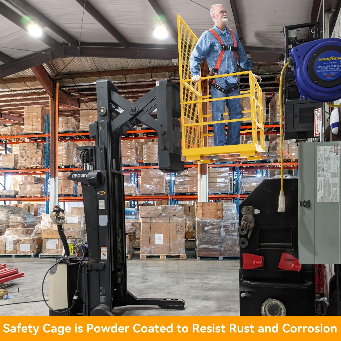YINTATECH Forklift Safety Cage, 43"x45" Forklift Man Basket,1300lbs Capacity Forklift Work Platform, Forklift Aerial Platform 2-Man Collapsible Lift Basket for Lifting Loader