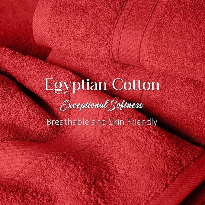SUPERIOR Solid Egyptian Cotton Towel Set, Washcloths 13” x 13”, Hand Towels 20”