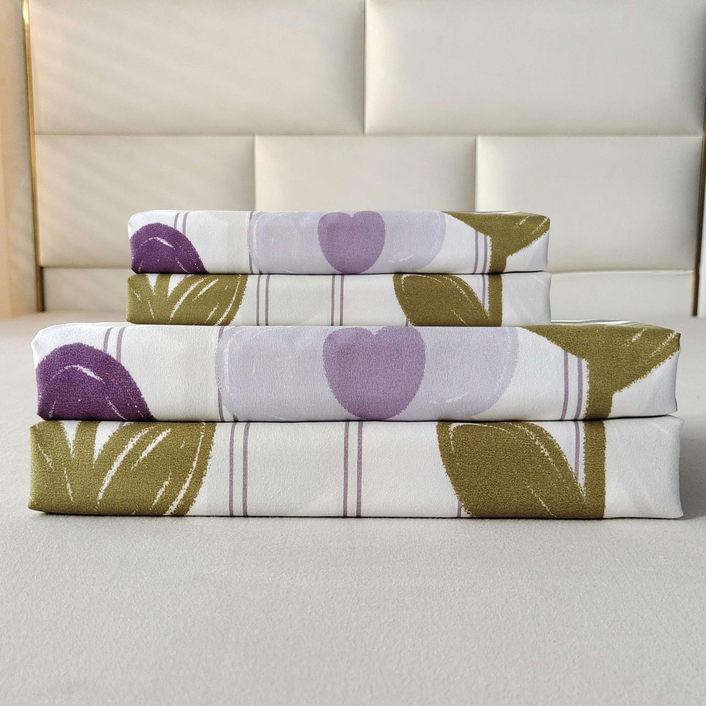 SDIII Purple Floral Fitted Sheet Full with 2 Pillowcases, Deep Pocket Soft Microfiber Purple Floral Bed Sheet Full Size All Season