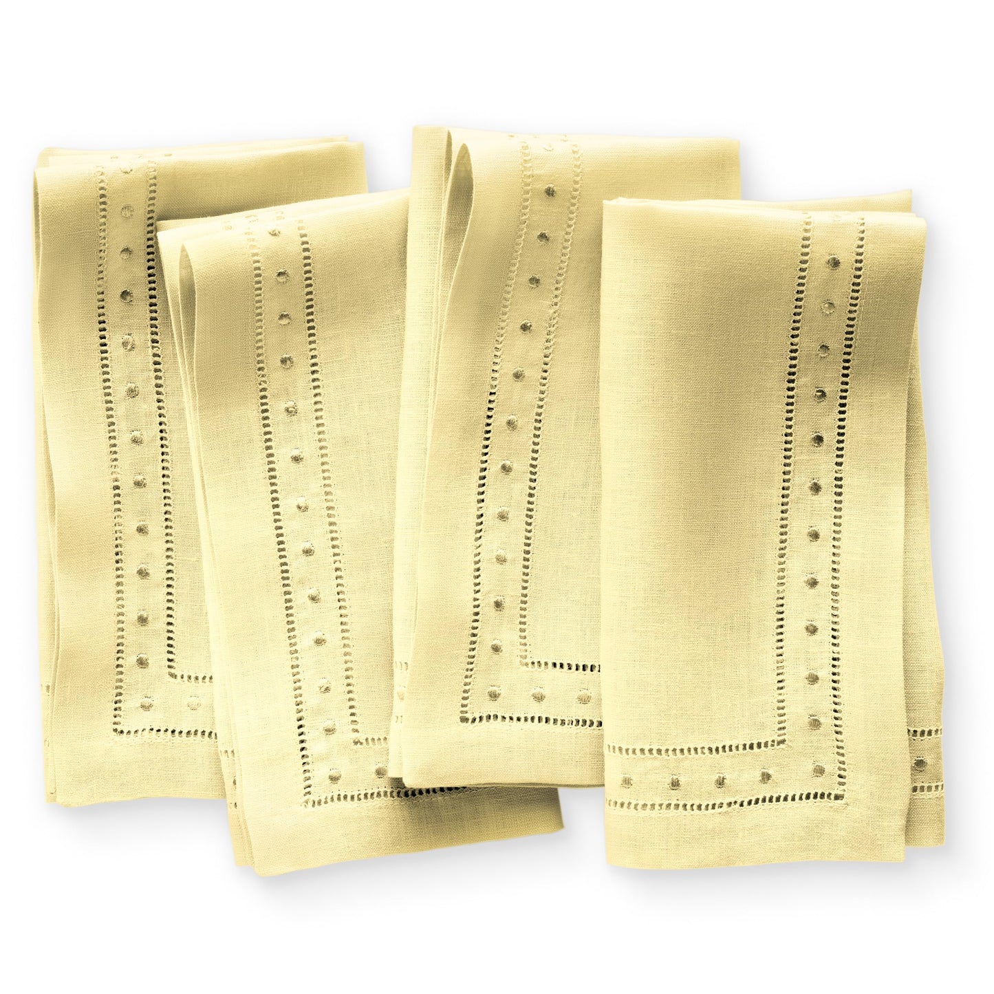 Linen Napkins 18 x 18 inch - 100% Flax Linen Yellow Dinner Napkins with Embroidered Dot 18 x 18 inch - Hemstitch Cloth Napkins Washable for Summer