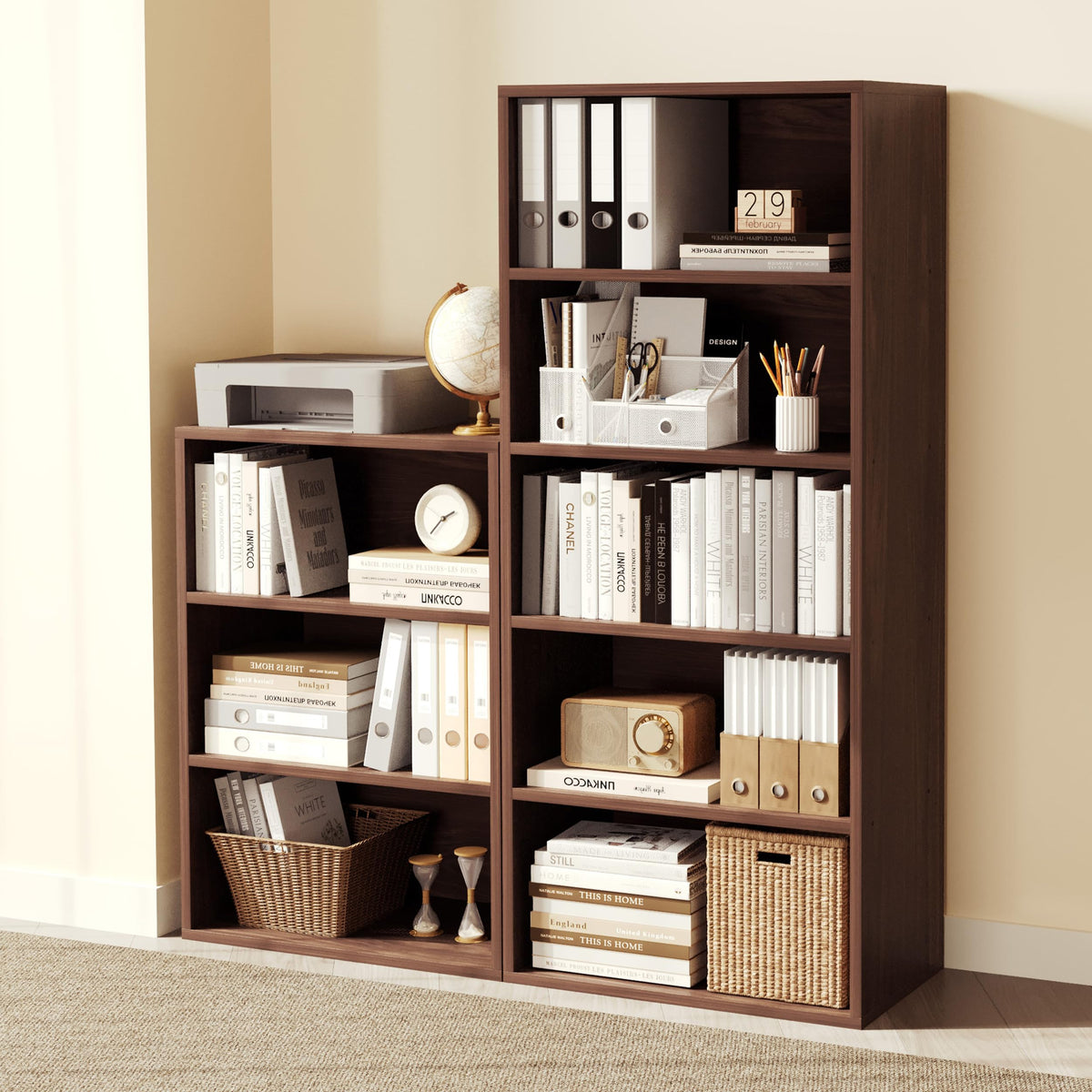 ELYUP Basic Open Shelf Bookcase – 4-Tier Extra Deep Wooden Bookshelf, Storage Shelves with 11-Inch Depth, Black Walnut