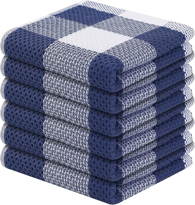 Homaxy 100% Cotton Waffle Weave Check Plaid Dish Cloths, 12 x 12 Inches
