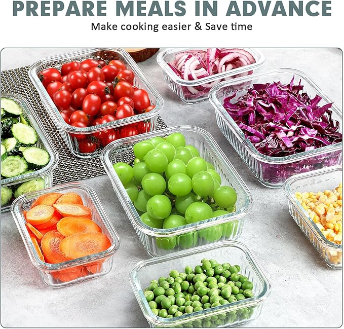 KOMUEE 10 Packs Glass Food Storage Containers Set, Glass Meal Prep Containers