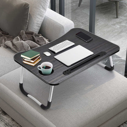 Slendor Lap Desk with Cup Holder, Foldable Laptop Table for Bed, Portable Bed Desk for Laptop and Writing, Computer Tray with Tablet Slot, Notebook Stand Reading Holder for Couch Sofa Floor,Black