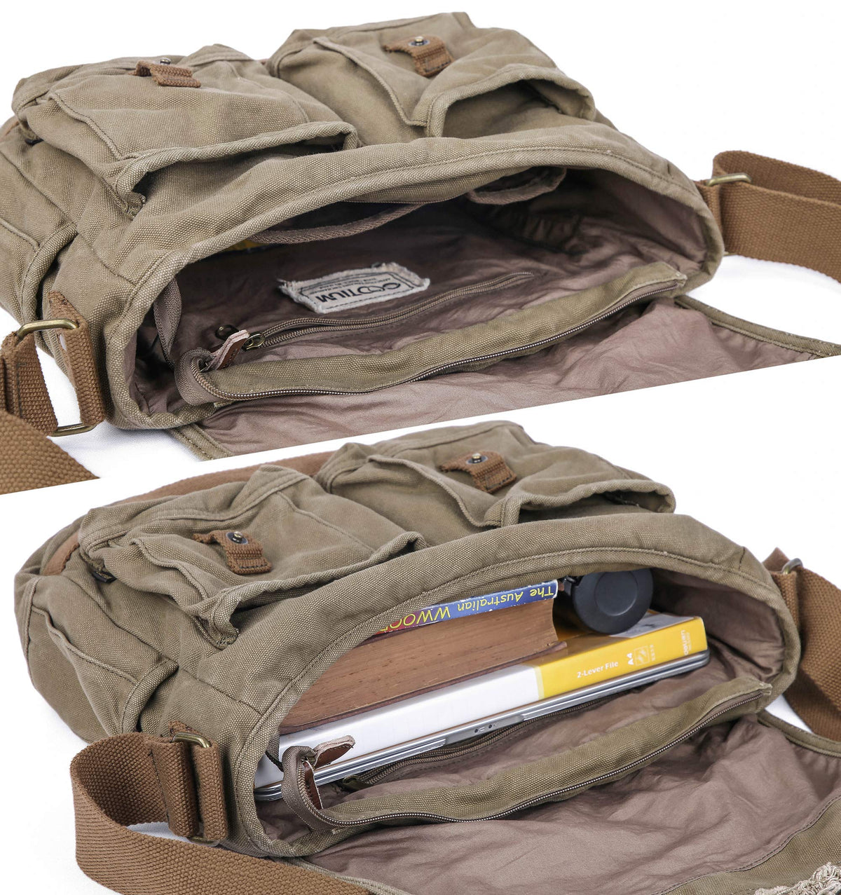 GOOTIUM Canvas Messenger Bag - Vintage Shoulder Bag Frayed Style Boho Purse, Field Tan