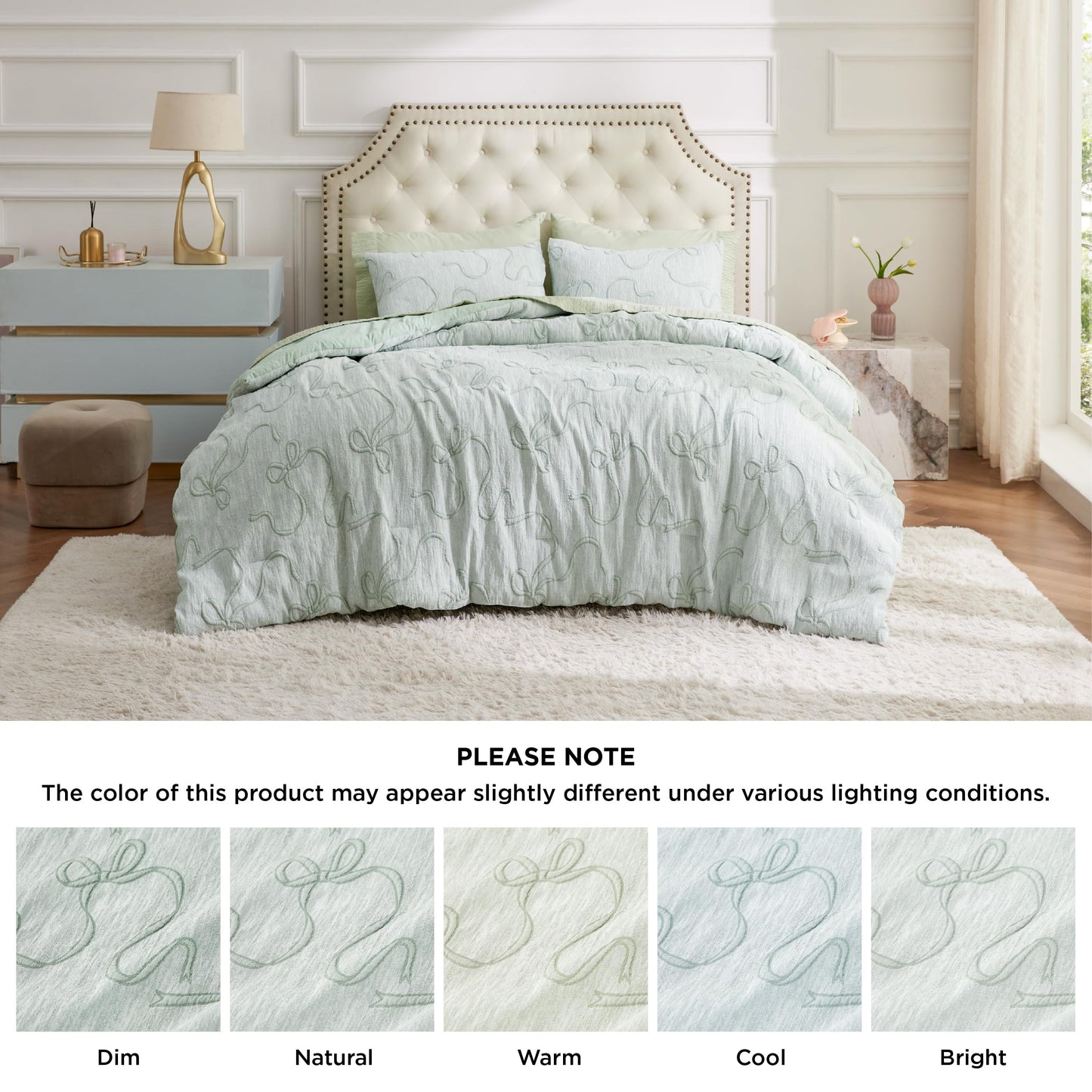 Bedsure Sage Green King Size Comforter Set, GentleSoft™ 3 Pieces Breathable Bow Comforter Set Women with 2 Pillow Shams, Cute King Bedding Set Room Decor Aesthetic Bedroom Decor, 104x90 Inches