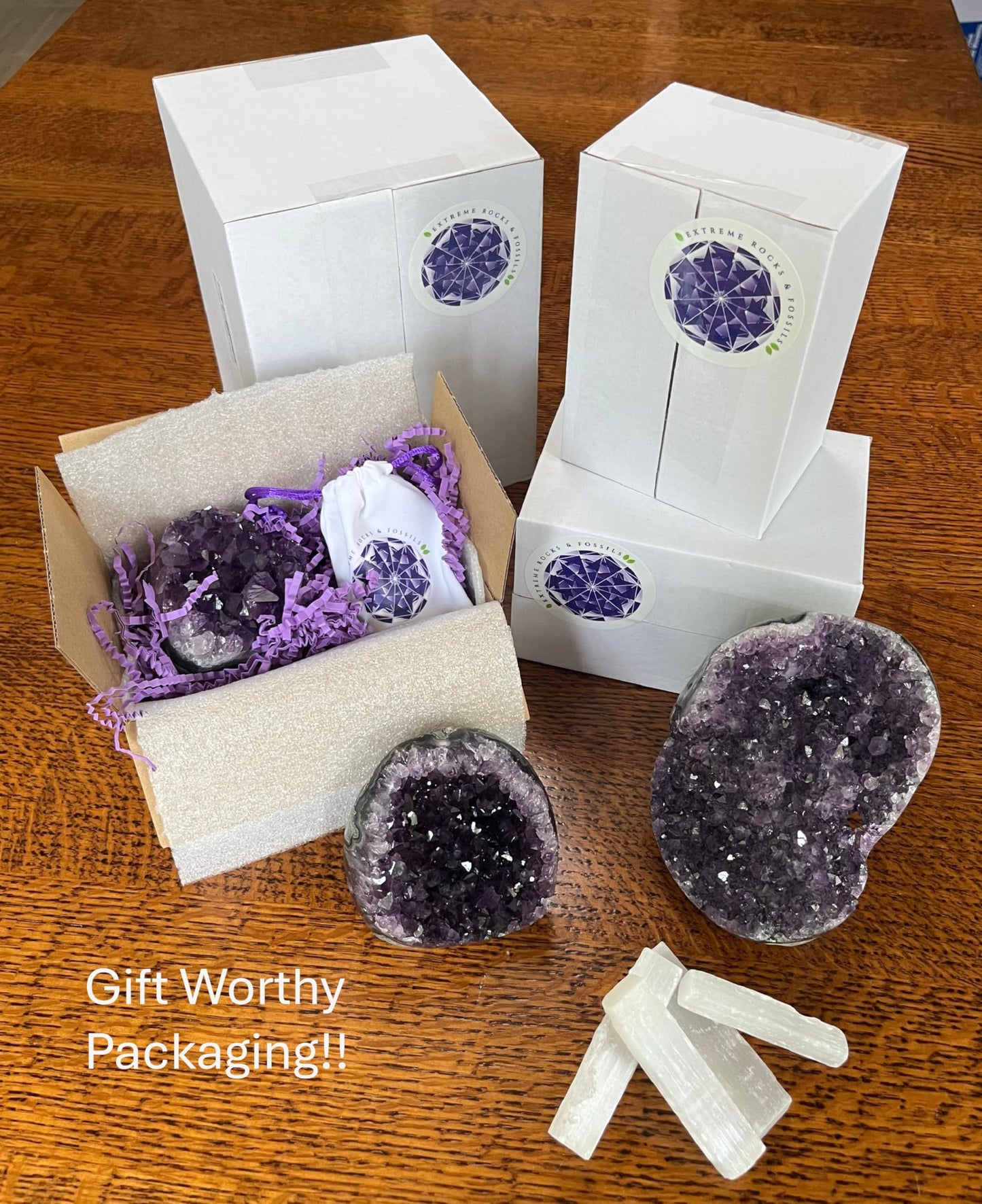 Premium Amethyst Geode Stone Large Crystal Cluster [2 to 2.5 lb.] - Each Piece is Unique & Natural - Real Raw Healing Crystal Rock from Uruguay - Deep Purple Decoration - FREE Selenite Wand